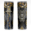 Aotearoa Ngati Raukawa Skinny Tumbler Maori Tribal Yellow And Navy Paua Shell Pattern
