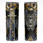 Aotearoa Ngati Raukawa Skinny Tumbler Maori Tribal Yellow And Navy Paua Shell Pattern