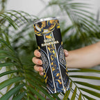 Aotearoa Ngati Raukawa Skinny Tumbler Maori Tribal Yellow And Navy Paua Shell Pattern