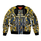 Aotearoa Ngati Raukawa Sleeve Zip Bomber Jacket Maori Tribal Yellow And Navy Paua Shell Pattern