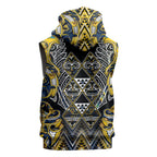 Aotearoa Ngati Raukawa Sleeveless Hoodie Maori Tribal Yellow And Navy Paua Shell Pattern