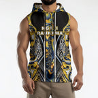 Aotearoa Ngati Raukawa Sleeveless Hoodie Maori Tribal Yellow And Navy Paua Shell Pattern