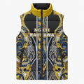 Aotearoa Ngati Raukawa Sleeveless Puffer Jacket Maori Tribal Yellow And Navy Paua Shell Pattern