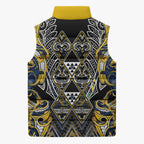 Aotearoa Ngati Raukawa Sleeveless Puffer Jacket Maori Tribal Yellow And Navy Paua Shell Pattern
