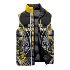 Aotearoa Ngati Raukawa Sleeveless Puffer Jacket Maori Tribal Yellow And Navy Paua Shell Pattern