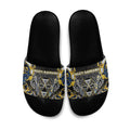 Aotearoa Ngati Raukawa Slide Sandals Maori Tribal Yellow And Navy Paua Shell Pattern