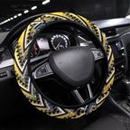 Aotearoa Ngati Raukawa Steering Wheel Cover Maori Tribal Yellow And Navy Paua Shell Pattern