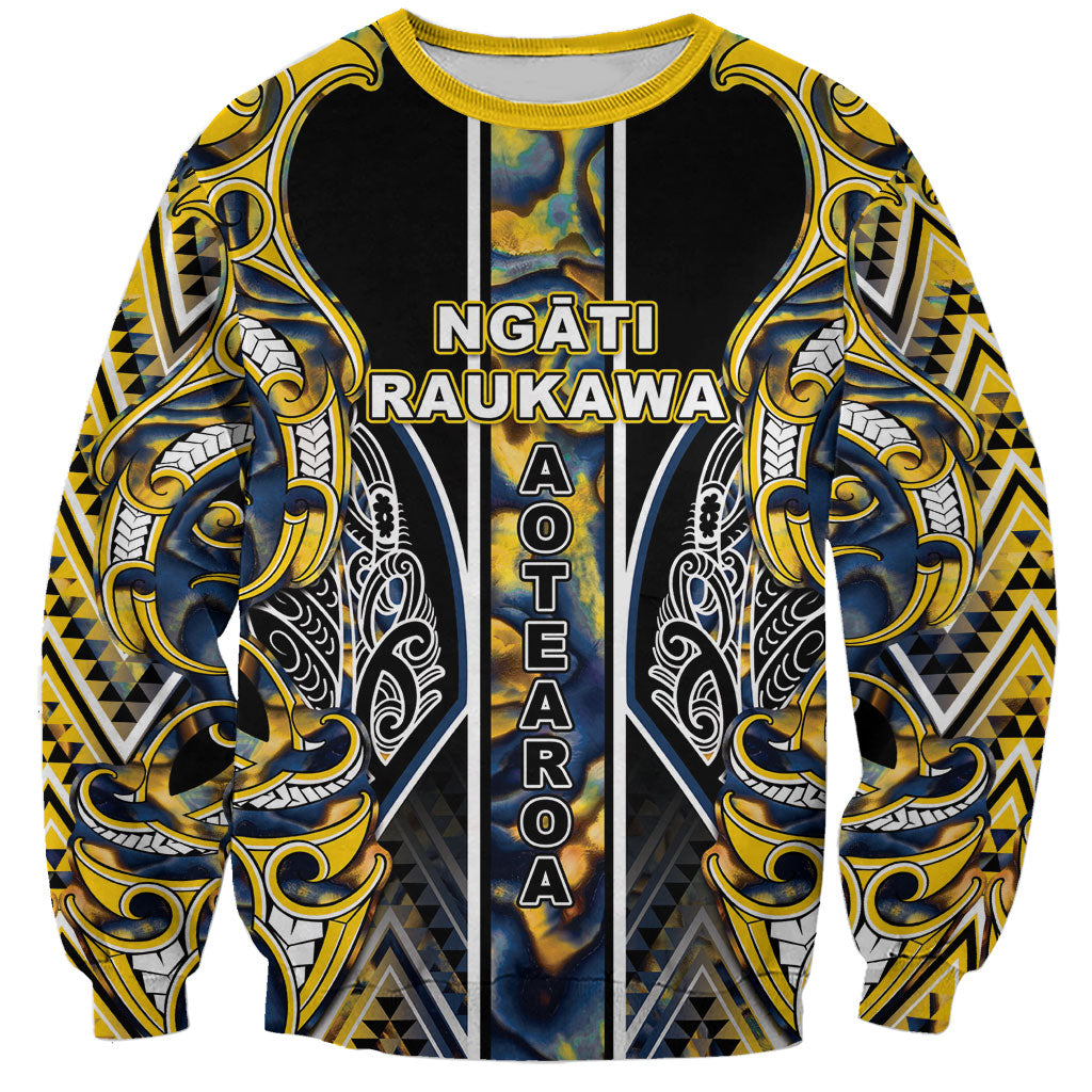 Aotearoa Ngati Raukawa Sweatshirt Maori Tribal Yellow And Navy Paua Shell Pattern