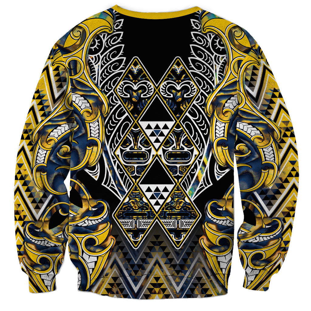 Aotearoa Ngati Raukawa Sweatshirt Maori Tribal Yellow And Navy Paua Shell Pattern
