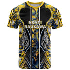 Aotearoa Ngati Raukawa T Shirt Maori Tribal Yellow And Navy Paua Shell Pattern