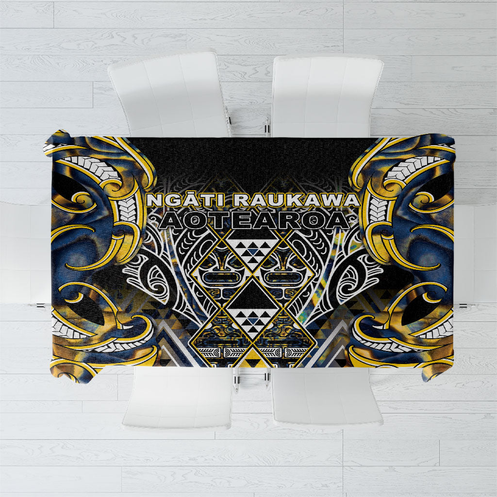 Aotearoa Ngati Raukawa Tablecloth Maori Tribal Yellow And Navy Paua Shell Pattern