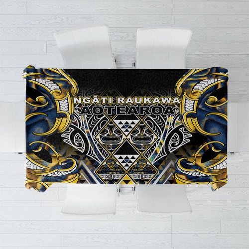 Aotearoa Ngati Raukawa Tablecloth Maori Tribal Yellow And Navy Paua Shell Pattern