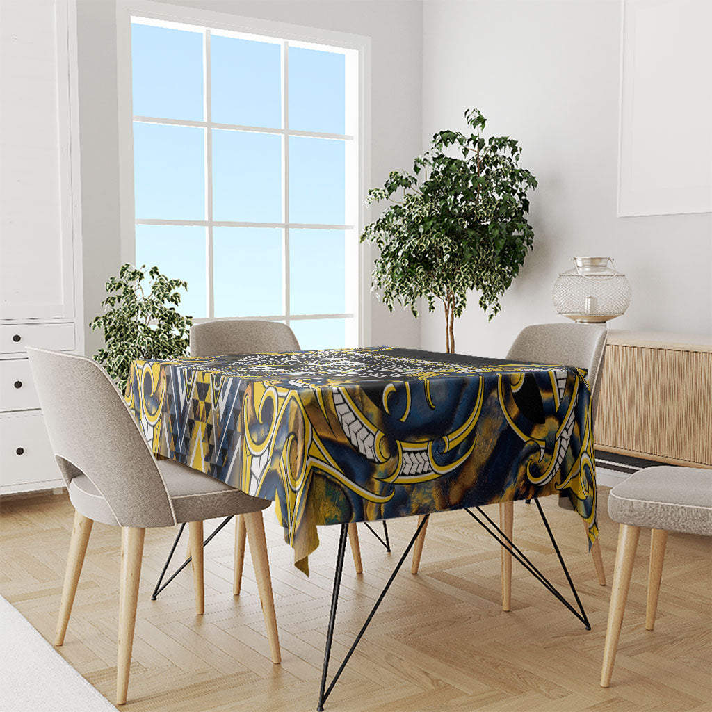 Aotearoa Ngati Raukawa Tablecloth Maori Tribal Yellow And Navy Paua Shell Pattern