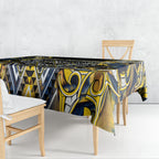 Aotearoa Ngati Raukawa Tablecloth Maori Tribal Yellow And Navy Paua Shell Pattern