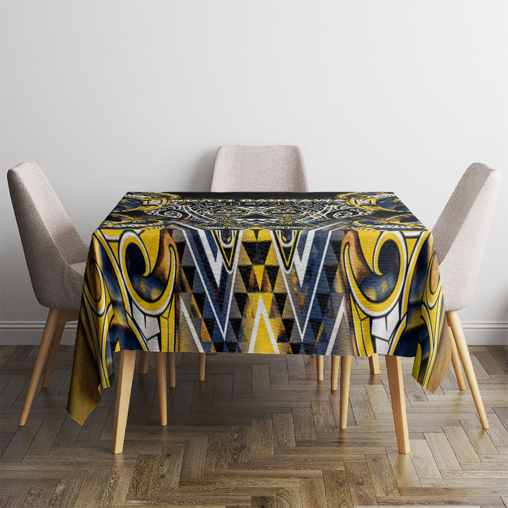 Aotearoa Ngati Raukawa Tablecloth Maori Tribal Yellow And Navy Paua Shell Pattern