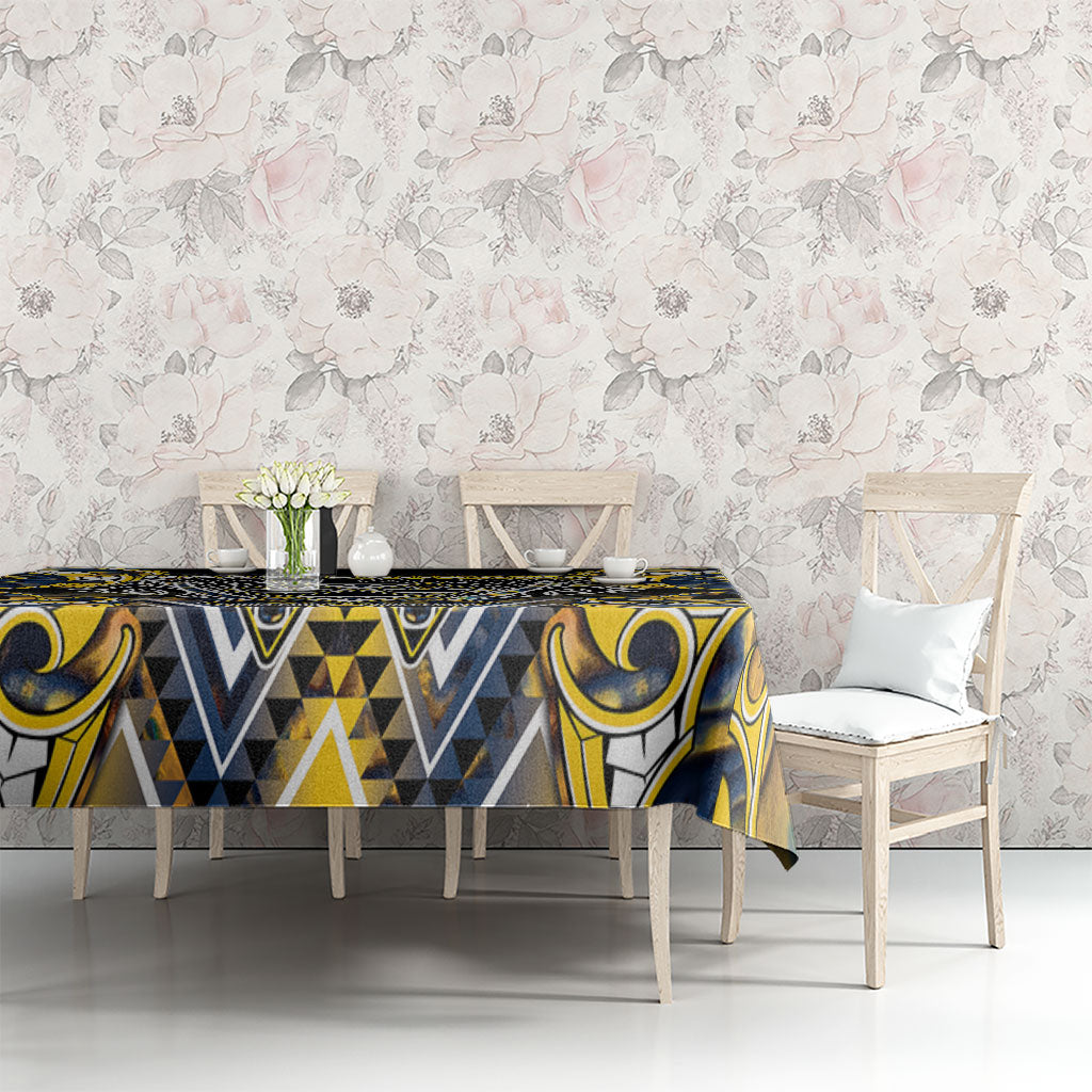 Aotearoa Ngati Raukawa Tablecloth Maori Tribal Yellow And Navy Paua Shell Pattern
