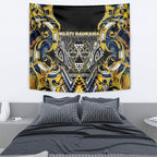Aotearoa Ngati Raukawa Tapestry Maori Tribal Yellow And Navy Paua Shell Pattern