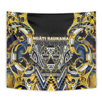 Aotearoa Ngati Raukawa Tapestry Maori Tribal Yellow And Navy Paua Shell Pattern