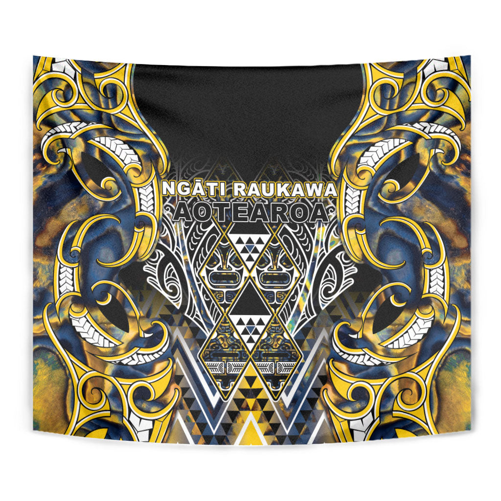 Aotearoa Ngati Raukawa Tapestry Maori Tribal Yellow And Navy Paua Shell Pattern
