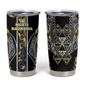 Aotearoa Ngati Raukawa Tumbler Cup Maori Tribal Yellow And Navy Paua Shell Pattern