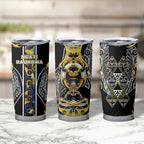 Aotearoa Ngati Raukawa Tumbler Cup Maori Tribal Yellow And Navy Paua Shell Pattern
