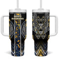 Aotearoa Ngati Raukawa Tumbler With Handle Maori Tribal Yellow And Navy Paua Shell Pattern
