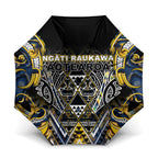 Aotearoa Ngati Raukawa Umbrella Maori Tribal Yellow And Navy Paua Shell Pattern
