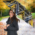 Aotearoa Ngati Raukawa Umbrella Maori Tribal Yellow And Navy Paua Shell Pattern