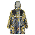 Aotearoa Ngati Raukawa Wearable Blanket Hoodie Maori Tribal Yellow And Navy Paua Shell Pattern