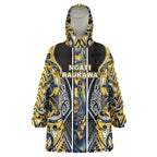 Aotearoa Ngati Raukawa Wearable Blanket Hoodie Maori Tribal Yellow And Navy Paua Shell Pattern