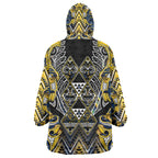 Aotearoa Ngati Raukawa Wearable Blanket Hoodie Maori Tribal Yellow And Navy Paua Shell Pattern