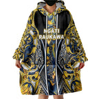 Aotearoa Ngati Raukawa Wearable Blanket Hoodie Maori Tribal Yellow And Navy Paua Shell Pattern