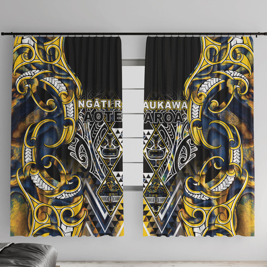 Aotearoa Ngati Raukawa Window Curtain Maori Tribal Yellow And Navy Paua Shell Pattern
