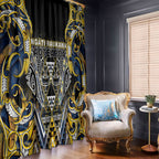 Aotearoa Ngati Raukawa Window Curtain Maori Tribal Yellow And Navy Paua Shell Pattern