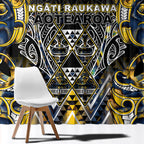 Aotearoa Ngati Raukawa Window Curtain Maori Tribal Yellow And Navy Paua Shell Pattern