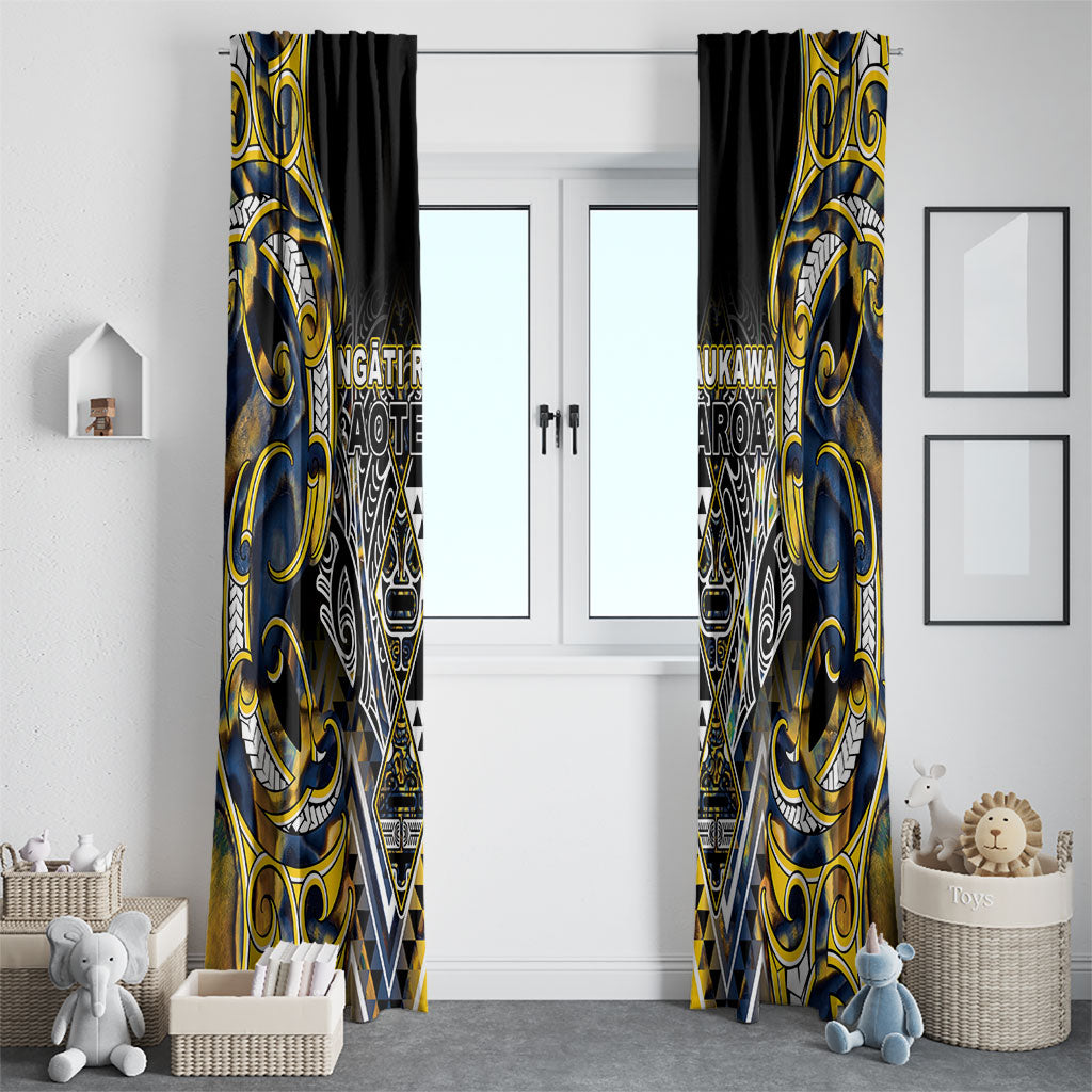 Aotearoa Ngati Raukawa Window Curtain Maori Tribal Yellow And Navy Paua Shell Pattern
