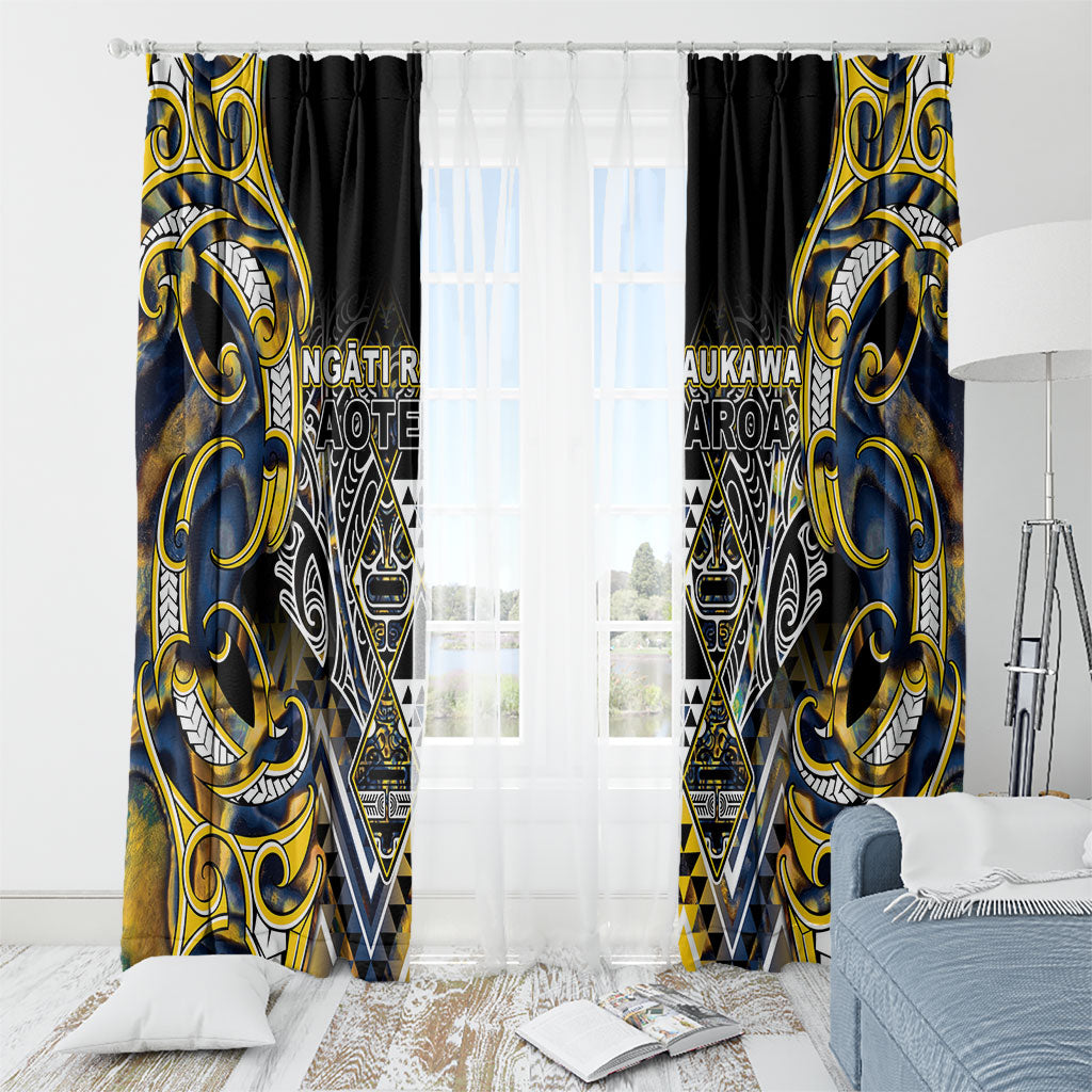 Aotearoa Ngati Raukawa Window Curtain Maori Tribal Yellow And Navy Paua Shell Pattern