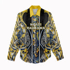 Aotearoa Ngati Raukawa Women Casual Shirt Maori Tribal Yellow And Navy Paua Shell Pattern