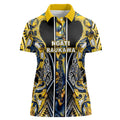 Aotearoa Ngati Raukawa Women Polo Shirt Maori Tribal Yellow And Navy Paua Shell Pattern
