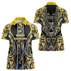 Aotearoa Ngati Raukawa Women Polo Shirt Maori Tribal Yellow And Navy Paua Shell Pattern