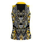 Aotearoa Ngati Raukawa Women Sleeveless Polo Shirt Maori Tribal Yellow And Navy Paua Shell Pattern