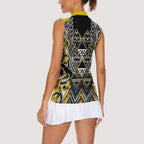 Aotearoa Ngati Raukawa Women Sleeveless Polo Shirt Maori Tribal Yellow And Navy Paua Shell Pattern
