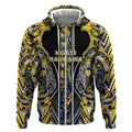 Aotearoa Ngati Raukawa Zip Hoodie Maori Tribal Yellow And Navy Paua Shell Pattern