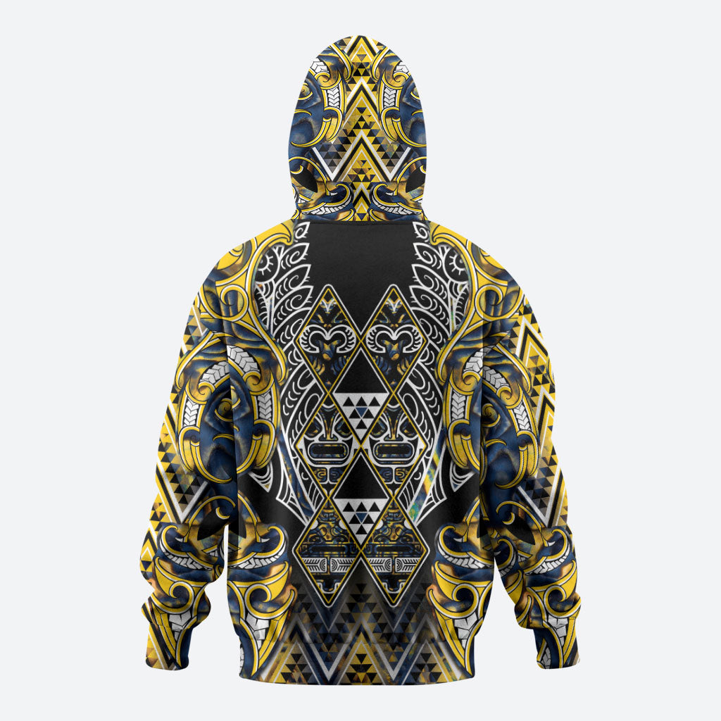 Aotearoa Ngati Raukawa Zip Hoodie Maori Tribal Yellow And Navy Paua Shell Pattern