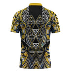 Aotearoa Ngati Raukawa Zipper Polo Shirt Maori Tribal Yellow And Navy Paua Shell Pattern