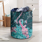Hereditary Cancer Awareness Laundry Basket Hope Ribbon With Aussie Teal Duncan Coral