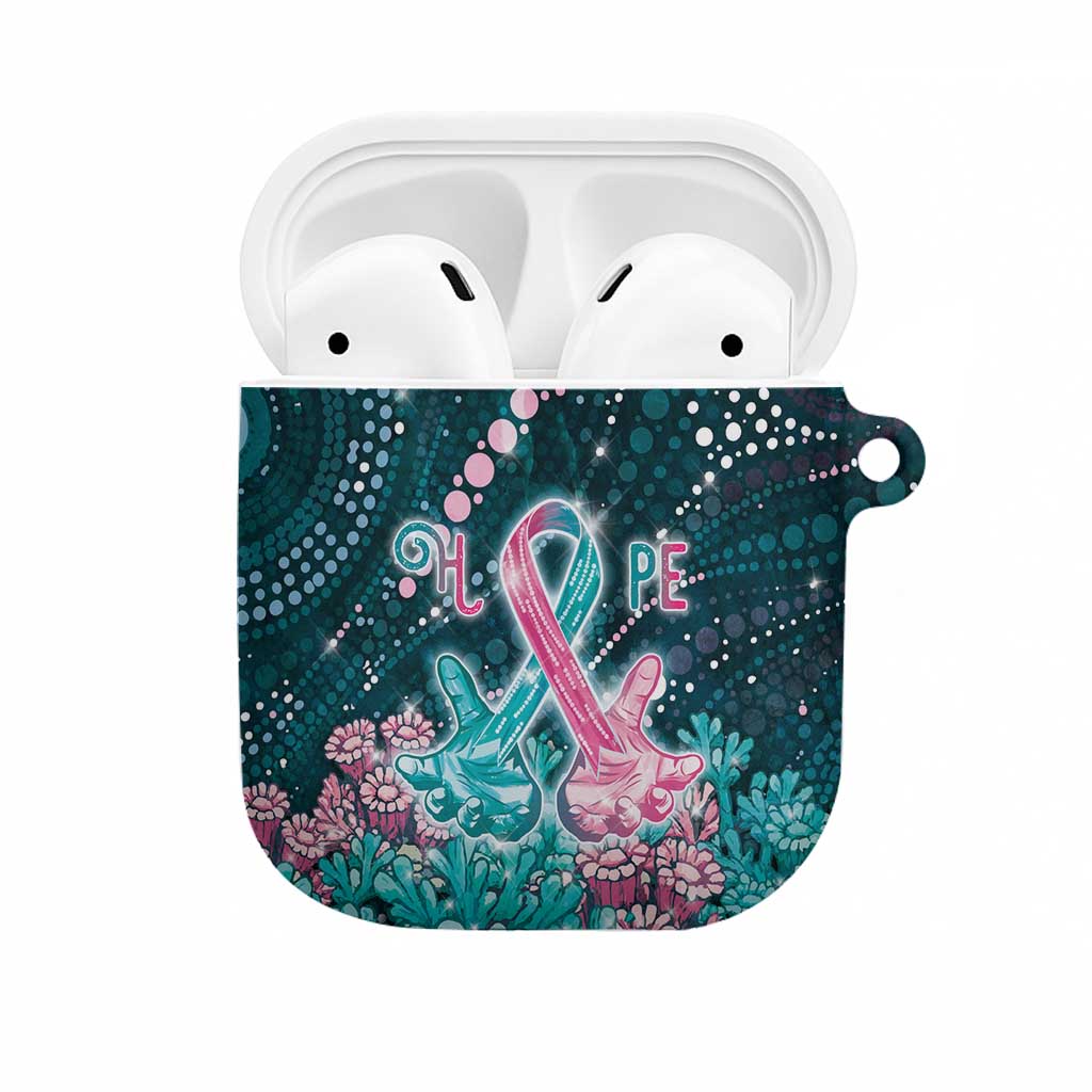Hereditary Cancer Awareness AirPods Case Hope Ribbon With Aussie Teal Duncan Coral