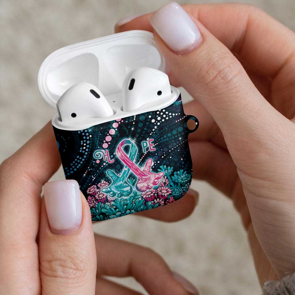 Hereditary Cancer Awareness AirPods Case Hope Ribbon With Aussie Teal Duncan Coral