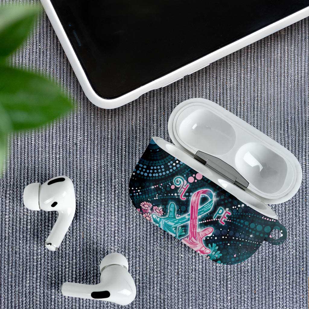Hereditary Cancer Awareness AirPods Case Hope Ribbon With Aussie Teal Duncan Coral