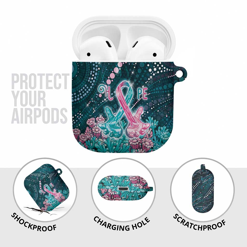 Hereditary Cancer Awareness AirPods Case Hope Ribbon With Aussie Teal Duncan Coral